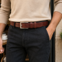 Curea bărbați maro cognac din piele naturală cu cataramă argintie 3.5 cm